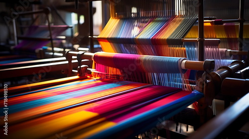 a loom with many multicolored strips, generative ai