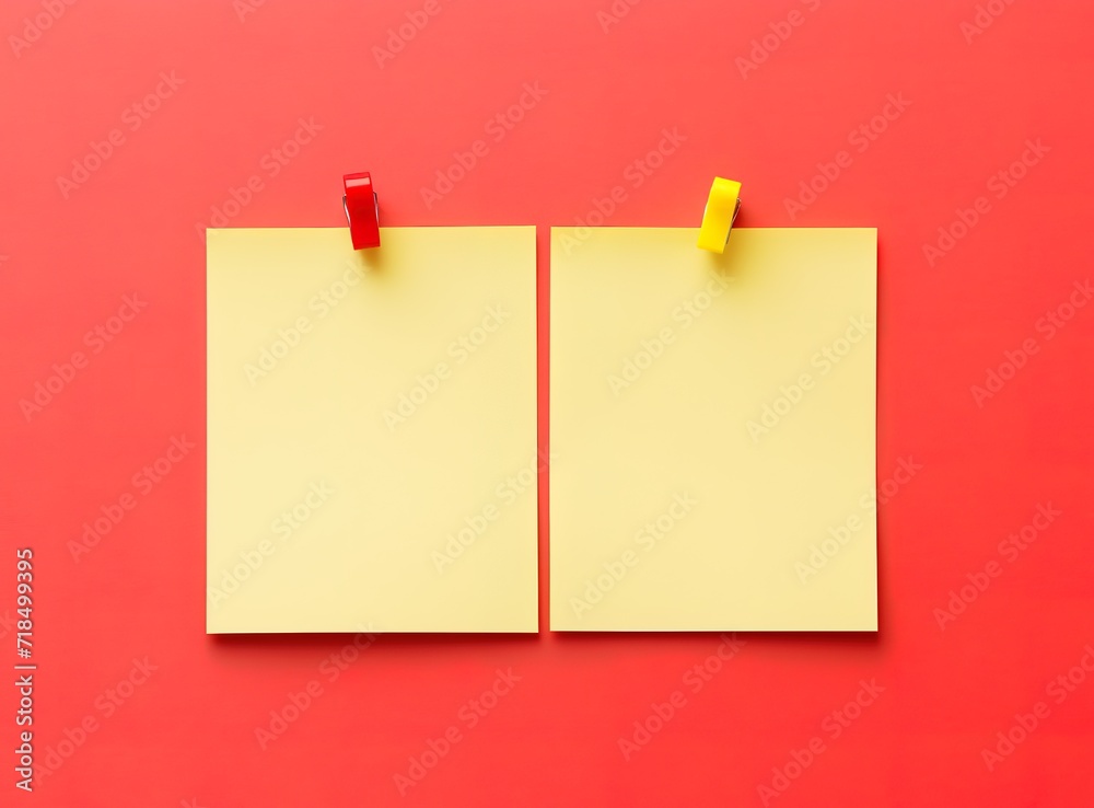 Light yellow note paper in photo on red Background. generative AI