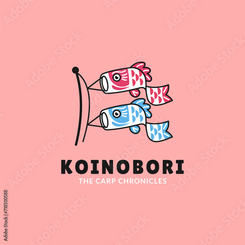Koinobori Flag Logo, Carp Chronicles Traditional Culture Symbol Vector Icon Illustration