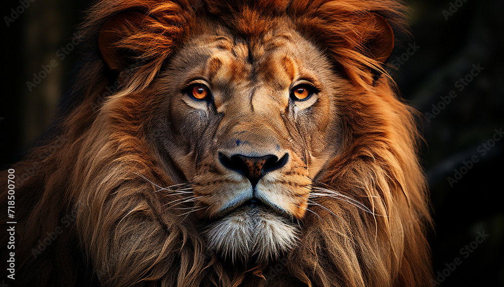 Majestic lion, king of the savannah, staring with fierce eyes generated by AI