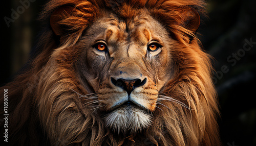 Majestic lion, king of the savannah, staring with fierce eyes generated by AI
