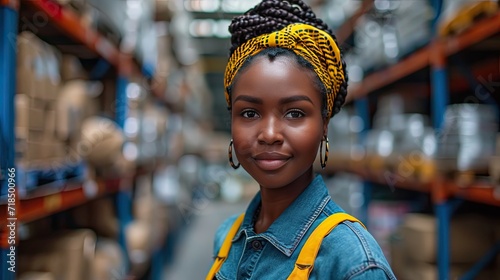 Industrial Worker in Warehouse: African American Woman Managing Orders, Checking Goods and Supplies, Warehouse Operation, Industrial Workforce, Efficient Order Processing, Diversity in the Workplace, 