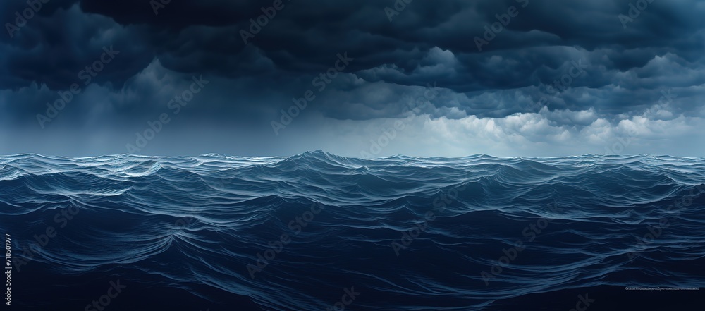 An ocean in the ocean with huge water waves and a black sky. generative AI