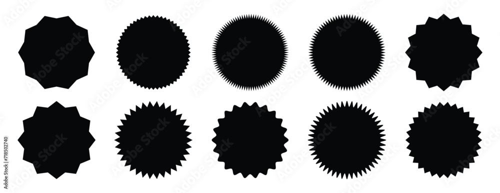 zig-zag circle collection in black color. Circle with sharp and rounded waves edge. Sale and big set of black zig-zag circle sticker, Sale and discount template sticker zig-zag circle collection in black color. Circle with sharp and rounded waves edge. Sale and big set of black zig-zag circle sticker, Sale and discount template sticker
