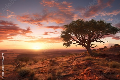 A dried out desert salt flat and the silhouette of a barren tree in the middle of nowhere after sunset in Utah