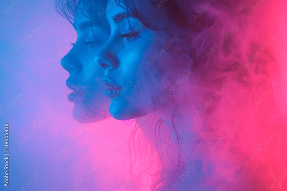 Double exposure portrait of young woman 