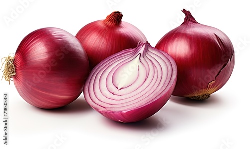 Fresh red onions in the photo on a white background. generative AI