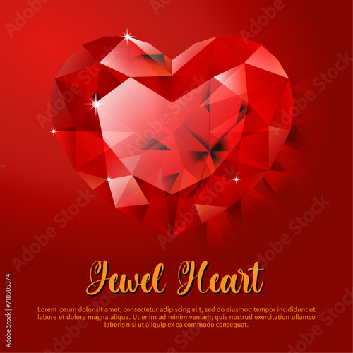 Red gemstone heart card for Valentine's Day, Mother's Day, love