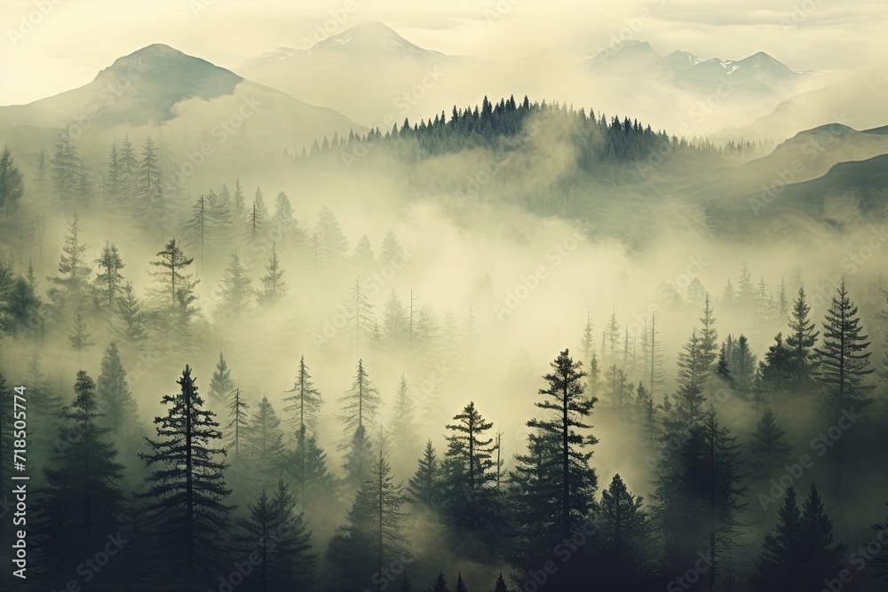 Misty landscape of forest 