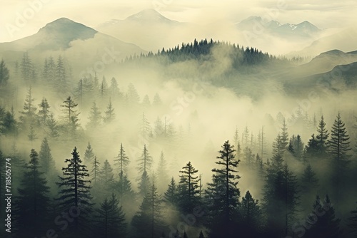 Misty landscape of forest 