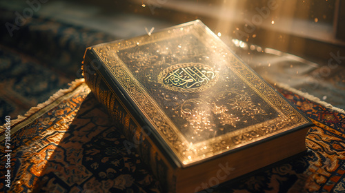 Quran holy book of Islam in mosque. Generative AI