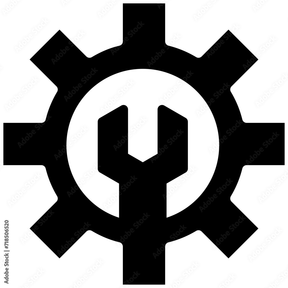 Gear Wrench glyph icon black and white, icon graphic, Vector illustration Gear Wrench glyph icon black and white, icon graphic, Vector illustration