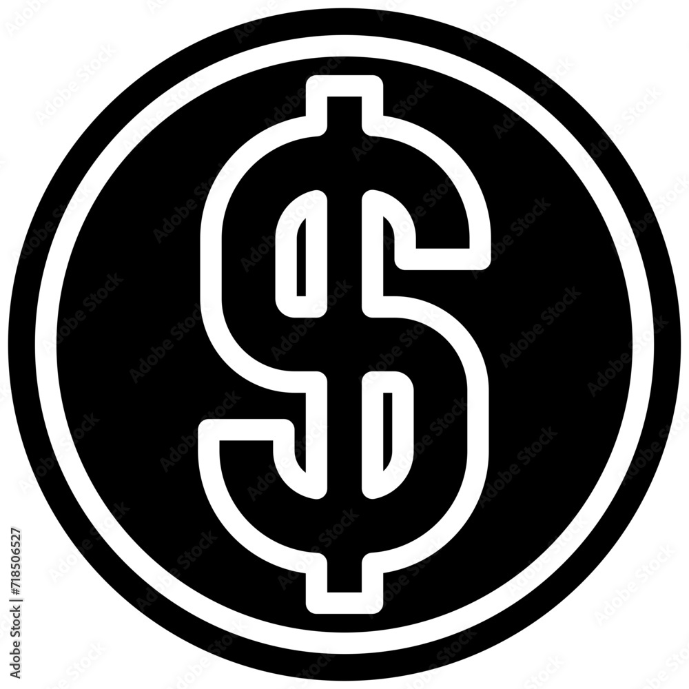 Dollar glyph icon black and white, icon graphic, Vector illustration Dollar glyph icon black and white, icon graphic, Vector illustration