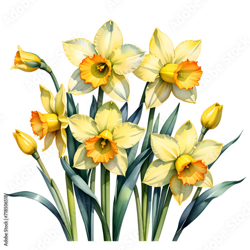 Daffodils Spring Illustration. Narcissus Bouquet Print © Evgeniia