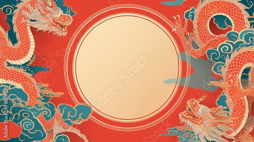 chinese frame red and gold with circular border background for greeting banner festival chinese new years