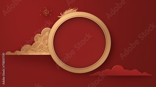 chinese frame red and gold with circular border background for greeting banner festival chinese new years