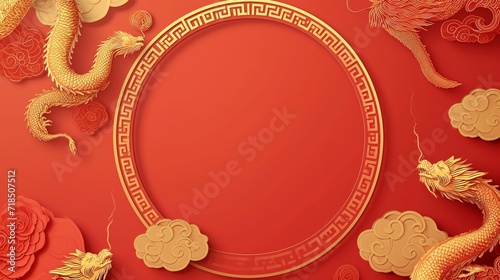 chinese frame red and gold with circular border background for greeting banner festival chinese new years