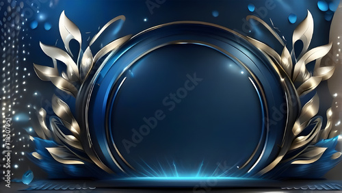 Dark Blue Golden Royal Awards Graphics Background. Lines Growing Elegant Shine Spark. Luxury Premium Corporate Abstract Design Template.