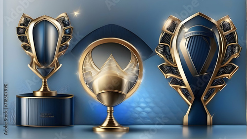 Dark Blue Golden Royal Awards Graphics Background. Lines Growing Elegant Shine Spark. Luxury Premium Corporate Abstract Design Template.