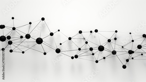 Minimalist black and white depiction of a neural network, clean lines connecting dots over a smooth, reflective surface