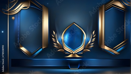 Dark Blue Golden Royal Awards Graphics Background. Lines Growing Elegant Shine Spark. Luxury Premium Corporate Abstract Design Template.