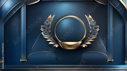 Dark Blue Golden Royal Awards Graphics Background. Lines Growing Elegant Shine Spark. Luxury Premium Corporate Abstract Design Template.