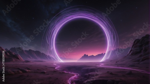 Black hole emitting trail of purple glowing neon lights from Generative AI