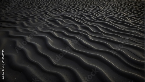 Dark black sand wavy texture with ridges and ripples background from Generative AI