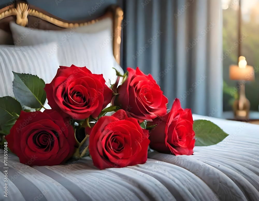 Fototapeta premium Luxurious Comfort with a Bouquet of Red Roses