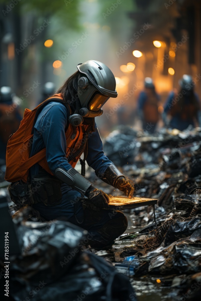 AI robots assisting with recycling efforts and waste management in a smart city, Generative AI AI robots assisting with recycling efforts and waste management in a smart city, Generative AI
