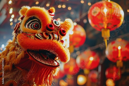 lion dance in the chinese new year