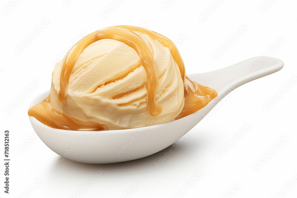 Decadent Scoop of Salted Caramel Ice Cream on a White Background, Highlighting Its Rich Texture, Generative AI Decadent Scoop of Salted Caramel Ice Cream on a White Background, Highlighting Its Rich Texture, Generative AI