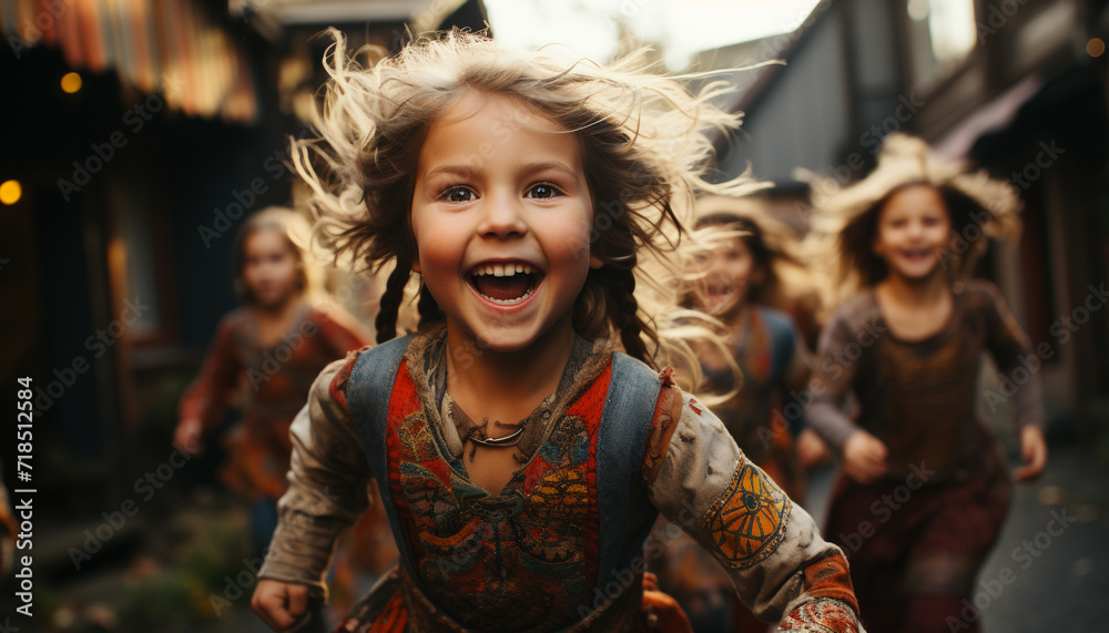 Smiling girls enjoy cheerful summer, carefree childhood celebration generated by AI Smiling girls enjoy cheerful summer, carefree childhood celebration generated by AI