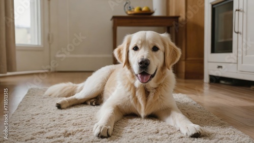 Cream golden retriever dog in the living room