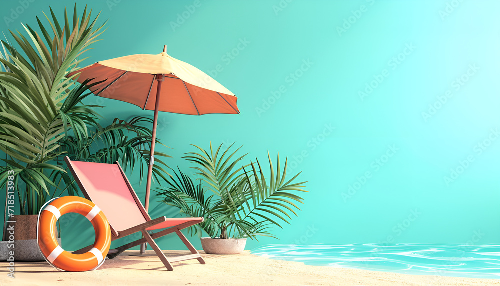 Beach umbrella with chairs on summer