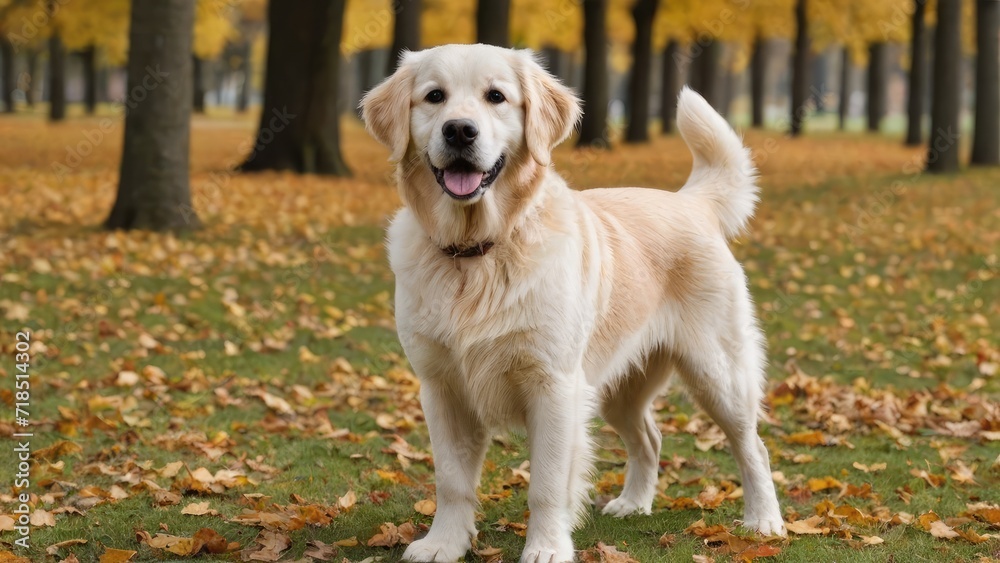 Cream golden retriever dog in the park