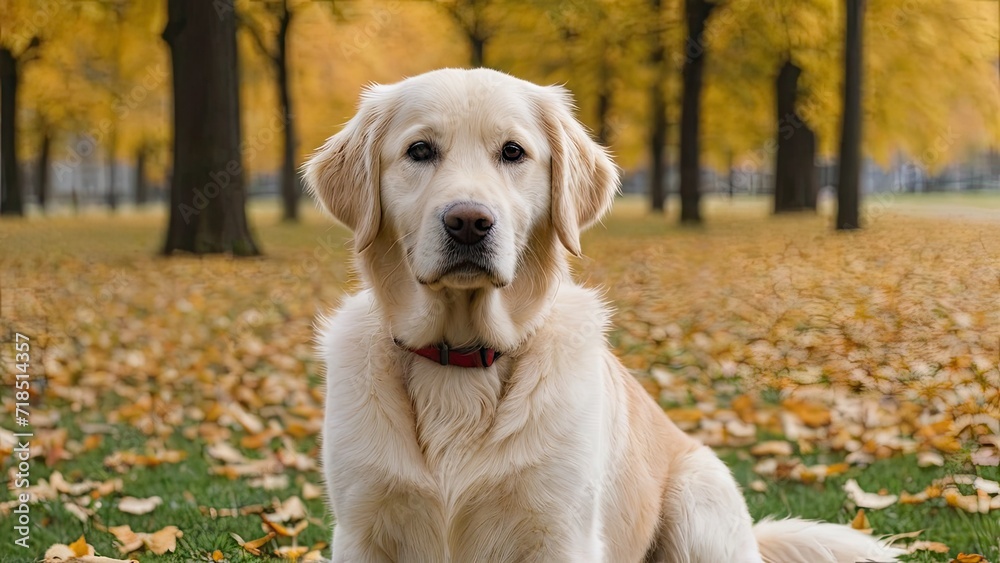 Cream golden retriever dog in the park Cream golden retriever dog in the park