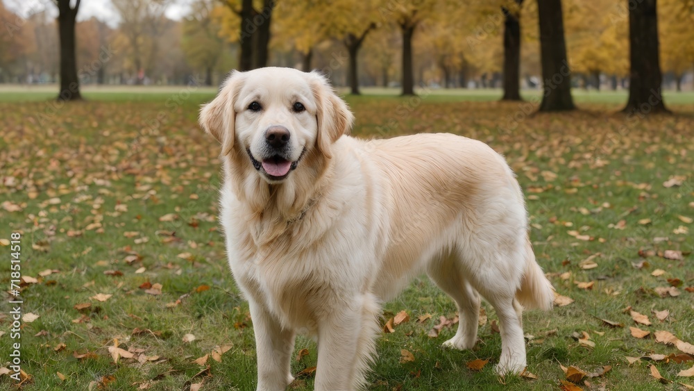 Cream golden retriever dog in the park Cream golden retriever dog in the park