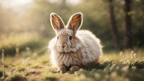 A cute hare , rabbit on a meadow field animal photography, protect animals © Unsake