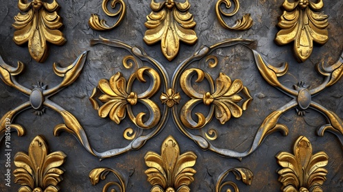 3D Golden Metal Texture in the Style of Influenced Gothic - Realistic Dark Gray and Amber made of Wrought Iron with Detailed Engraving Background created with Generative AI Technology © Sentoriak