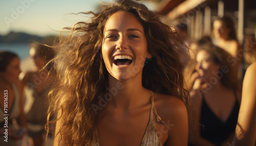 Smiling young women enjoying carefree summer vacations generated by AI