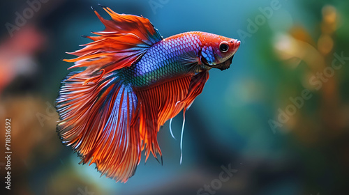 Vibrant betta fish portrait with dazzling bokeh background underwater macro wildlife photography, generative ai
