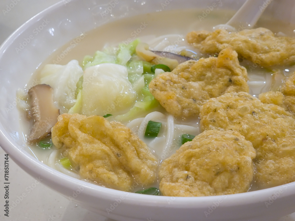 Chinese food style: Rice noodle with fish curd in fish soup. Chinese food style: Rice noodle with fish curd in fish soup.