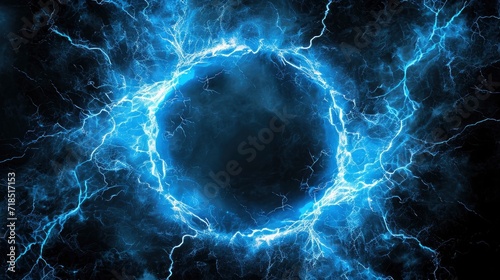 blue lightning. encircling an empty space in the centre of the composition