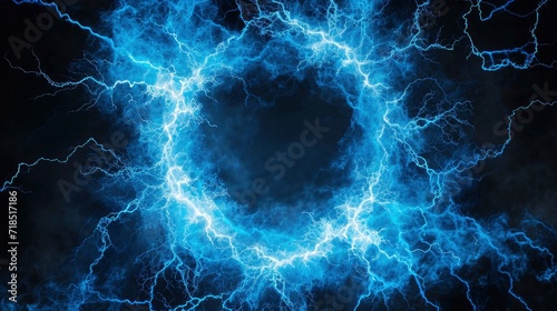 blue lightning. encircling an empty space in the centre of the composition