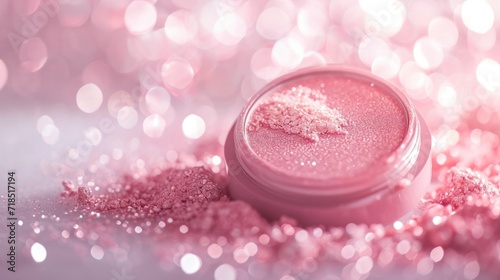 Blush for cosmetic ad on bokeh background. Makeup Product Advertisement.