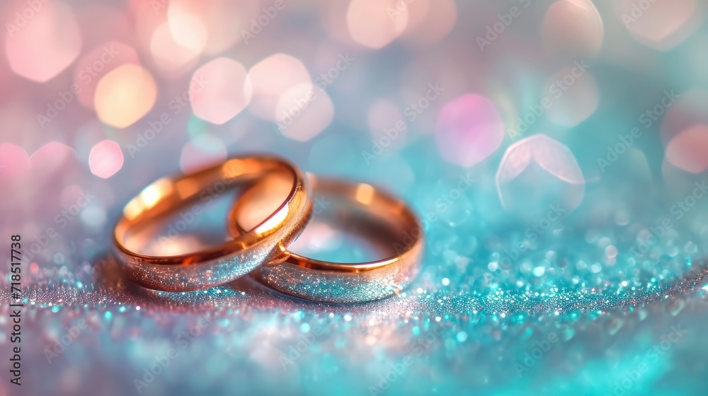 Close up of two golden rings on bokeh background, Valentine's day. Close up of two golden rings on bokeh background, Valentine's day.