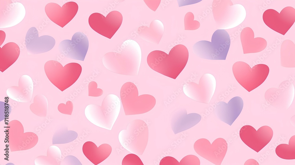 Romantic festive pink background with lots of hearts with pink gradient. Seamless Pattern.
