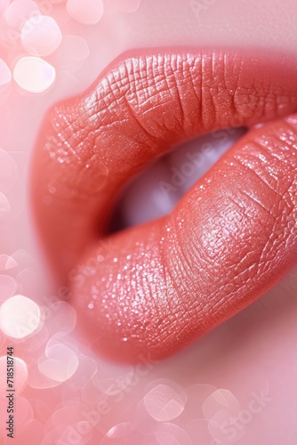 Lips for cosmetic ad on bokeh background. Makeup Product Advertisement.