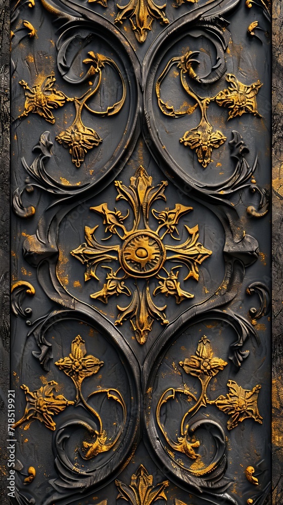 3D Golden Metal Texture in the Style of Influenced Gothic - Realistic Dark Gray and Amber made of Wrought Iron with Detailed Engraving Background created with Generative AI Technology